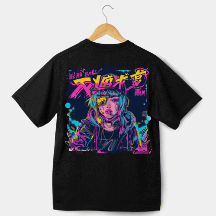 Cyberpunk Neon Anime Streetwear T-Shirt – Futuristic Urban Character Design