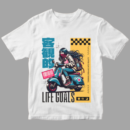 Life Goals Scooter Girl Graphic T-Shirt – Urban Street Style | Dream Chaser Aesthetic Tee